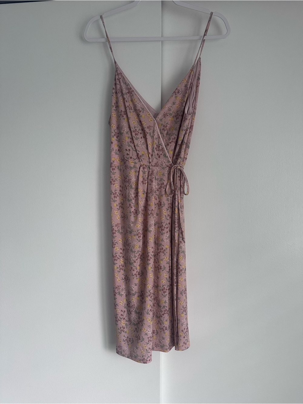 BCBGeneration Dusty Rose Floral Wrap Midi Dress